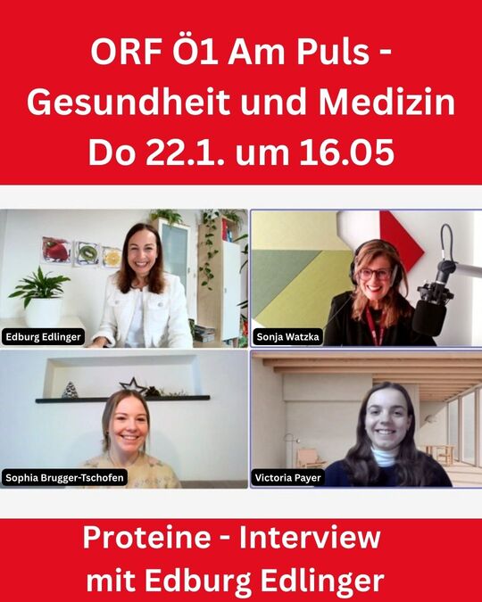 Edburg Edlinger mit Sonja Watzka und Praktikantinnen im Online-Gespräch zur Vorbereitung für das Interview zum Thema Proteine